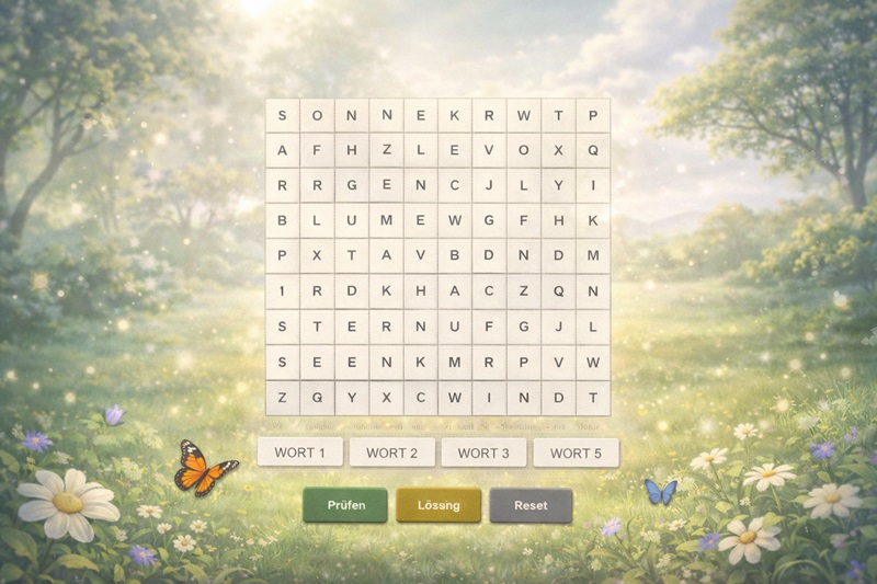Wortsuche-Rätsel – kostenloses Online-Worträtsel als Gehirntraining für Senioren
